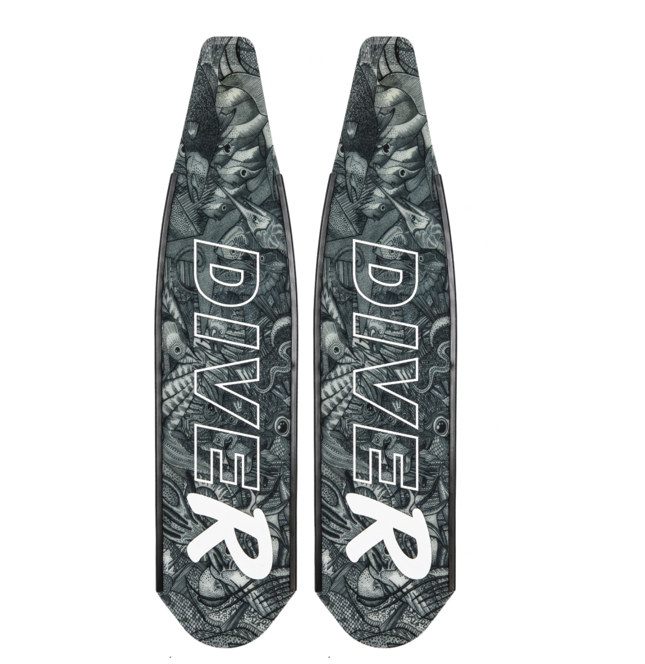 DiveR Australia 1 AWARD WINNING Freediving fins (Reef Life (B&W